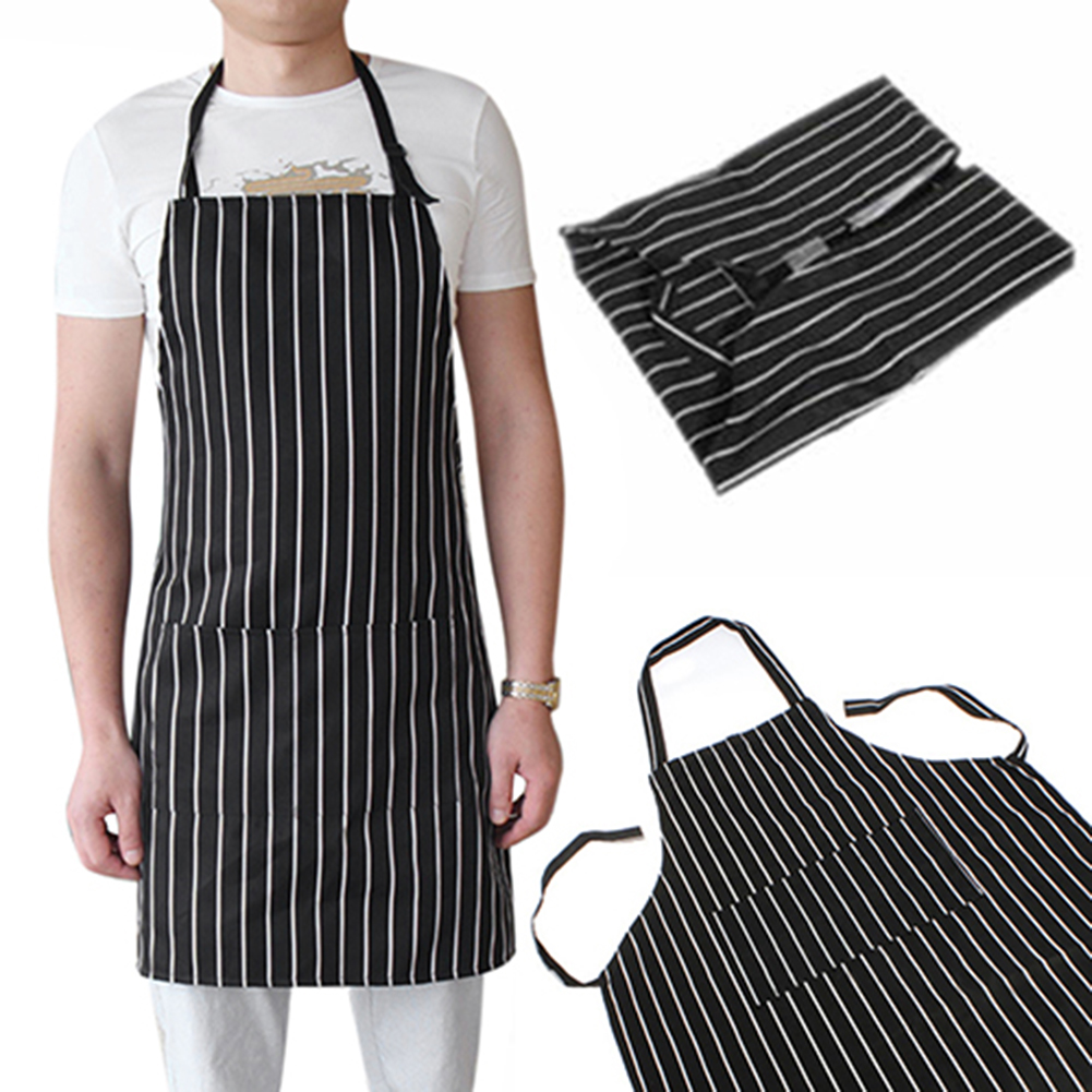 NEW Adult Cotton Blue & White Butcher Stripe Chefs Apron with Pockets